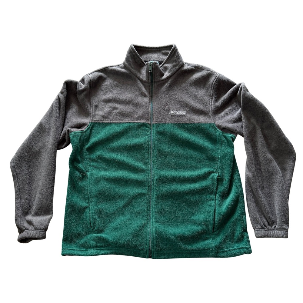 Columbia Fleece Jacket Mens Large Green Gray Full Zip Outdoor Lightweight